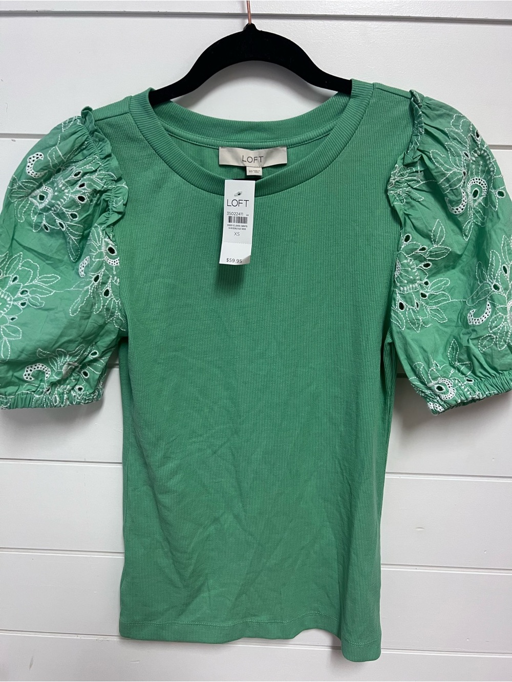 LOFT Daisy Mixed Media Tee in mint/sage green
